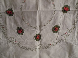 Tablecloth - marked - ladybug - machine embroidered - canvas - 76 x 76 cm - German - flawless