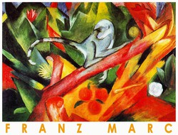 Franz Marc Monkey 1912 German abstract expressionist painting art poster with colorful forest flowers