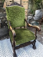 Special, huge, richly carved, Neo-Renaissance throne armchair, part of a set