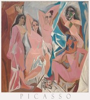 Picasso Avignoni kisasszonyok 1907 kubista avantgárd festmény művészeti plakátja, női aktok bodély
