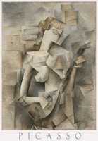 Picasso Lány mandolinnal 1910 kubista avantgárd festmény művészeti plakátja, fiatal nő akt hangszer