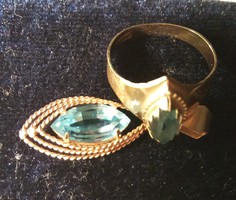 14K 585 gold unique art nouveau pattern engraved ring pendant with aquamarine gem wonderful gift