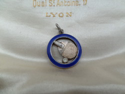 Ping pong / table tennis enamel silver pendant