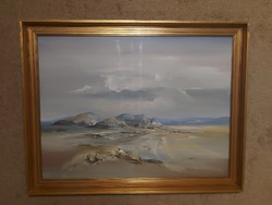 Mizser Pál: "Vihar után", festmény, olaj, farost, 60x80+szép keret