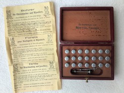 Antik órás és ékszerész szerszám - fúróhegy készlet, eredeti dobozában