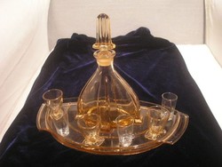 N14 art deco moser liqueur with mauve + 6 cups recessed tray with high stopper