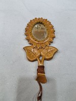 Old wood carved hand mirror
