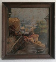 Ferenc Csejtei Joachim (1882-1964): view of Buda. Oil painting.