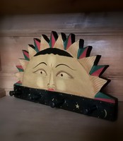 Far Eastern hand-painted, hand-carved hanging wall hanger, necklace, towel holder