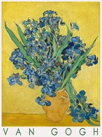 Van Gogh Íriszek sárga vázában 1890 művészeti plakát holland festmény kék virágok csokor csendélet