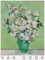 Van Gogh Rózsák 1890 művészeti plakát holland festmény fehér rózsa csokor zöld váza tavaszcsendélet