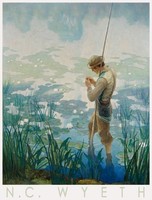 N.C. Wyeth Thoreau horgászat közben 1936 amerikai festmény művészeti plakát tó tavirózsa horgász bot