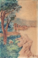 István E. Horváth: seaside view on the island of Capri - original watercolor