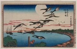 Hiroshige - Vonulás teliholdkor - reprint