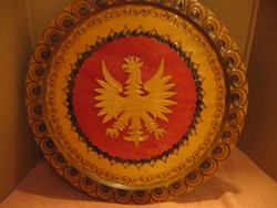 Lengyel fali fa tányér, fa tál kis Lengyelország sas címerével, Krakkó