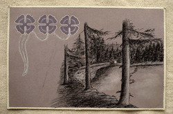 Antique Art Nouveau hand painted embossed postcard from pine landscape series