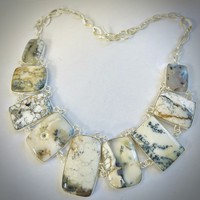 Dendritic opal gemstone strerling silver semi-precious stones 06! Real delicacy