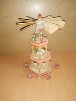 Régi német fa figurás forgós karácsonyi ünnepi gyertyatartó szerkezet 27 cm magas (K)