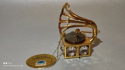 Mini Swarovski kristály aranyozott gramofon dísztárgy kiváló babaházi kellék
