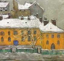 Mészárosné kisfaludy mariska (1887 -?): Snowy roofs, 1915