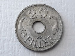 20 fillér 1943 érme - Magyar lyukas, vas 20 filléres 1943 pénzérme