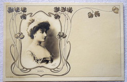 Antik szecessziós francia  üdvözlő fotó képeslap hölgy portré  Sorel