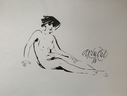 Gyémánt László (1935-) Női akt 2. (1980 körül) című szitanyomata /50x60 cm/