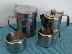Retro stainless steel (stainless, metal) 4-piece set: coffee maker, tea maker, sugar bowl and milk spout