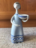 Hollóházi porcelán art deco tálas lány kék