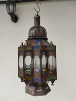 Antik arab török Marokkó mennyezeti vas testű üveg betétes csillár 5360
