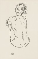 Egon schiele female nude sitting, rear reprint art print