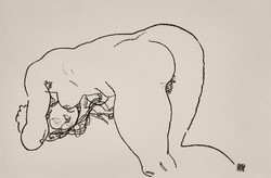 Egon Schiele Női akt előre támaszkodva, hátulról REPRINT erotikus művészeti nyomat