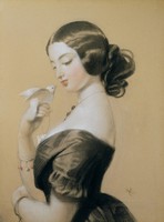 Henry Landseer - Lány madárkával - vászon reprint