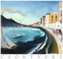 Csontváry Kosztka Tivadar Castellamare di stabia 1902 művészeti plakát, tenger kikötő város vitorlás