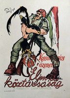 “Éljen a köztársaság”Szovjet soviet kommunista tanácsköztársaság mozgalmi plakát offset 1959
