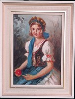 FK/189 - Horváth szign. – Lány népviseletben című festmény