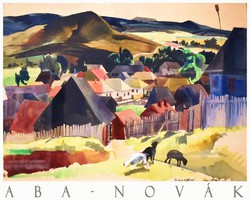 Aba-Novák Vilmos Zsögöd 1935 körül, művészeti plakát, vidéki falusi tájkép Hargita Erdély