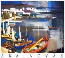 Aba-novák vilmos italian coast 1930, art poster, small sailing town in mediterranean adriatic port