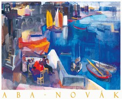 Aba-novák vilmos harbor 1930, art poster, mediterranean coast adriatic small town skyline boats