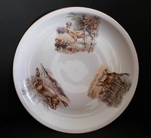 Ritka Alföldi porcelán vadász mintás tányér / Erdei állatok jelenetes tányér