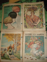 4 db Áller Képes Családi lap 20-as évek képregényekkel, makettekkel a hátán