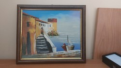 (K) nice smaller Mediterranean painting with 27x23 cm frame
