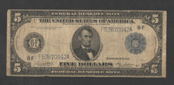 5 dollár 1914.  Lincoln, Silver certificate!! Kék pecsét! Szép bankjegy!!