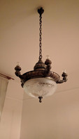 Antique Art Nouveau five-arm bronze chandelier