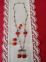 Old Russian amber chain, clip and 2 pierced eyes