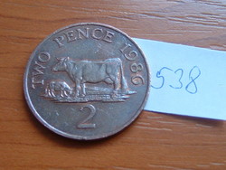 Guernsey 2 pence 1986 bronze, cows # 538