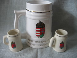 Miner's union 50-year jubilee coat of arms commemorative ceramic jug shape + 2 small ones