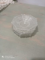 Art deco hat darab öntött üveg süteményes tányér.