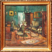 Stone (stone) albi (c. 1900-1970): Civic interior - oil on canvas, with frame