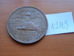 Mexico mexico 20 centavos 1967 mo, bronze, teotihuacan 10 g, 28.5 mm # 1243